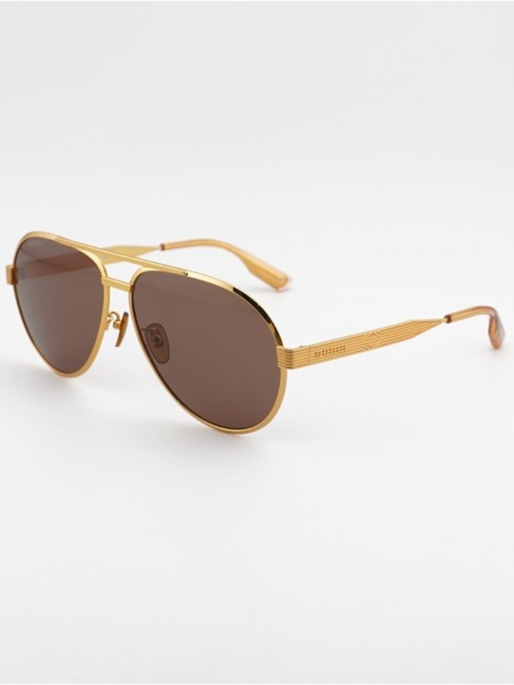 Gucci GG1513S 002 Sunglasses Yellow Gold Aviator Frame, Brown Lens
